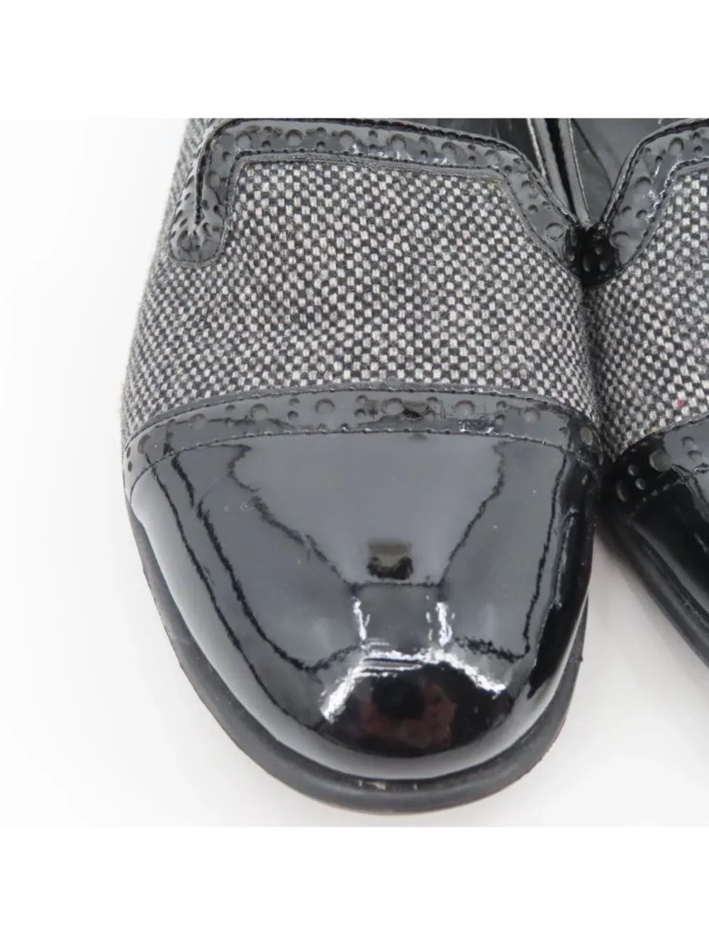 Franco Sarto Women 7.5 M TROLLEY Shiny Black Tweed Slip On Loafers Shoes Flats